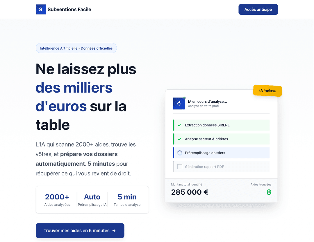 Aperçu Subventions Facile